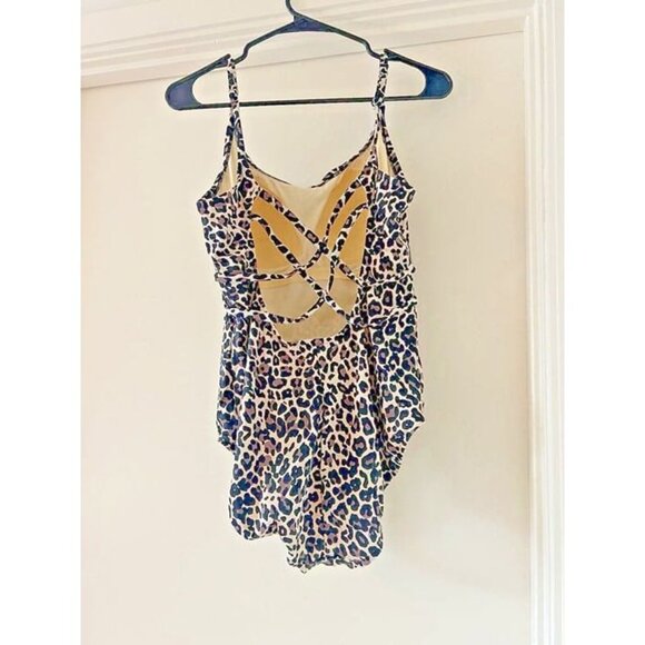 Women's XL AQUA GREEN Leopard Animal Print One Piece‎ Spaghetti Strap Swimsuit - Picture 2 of 6